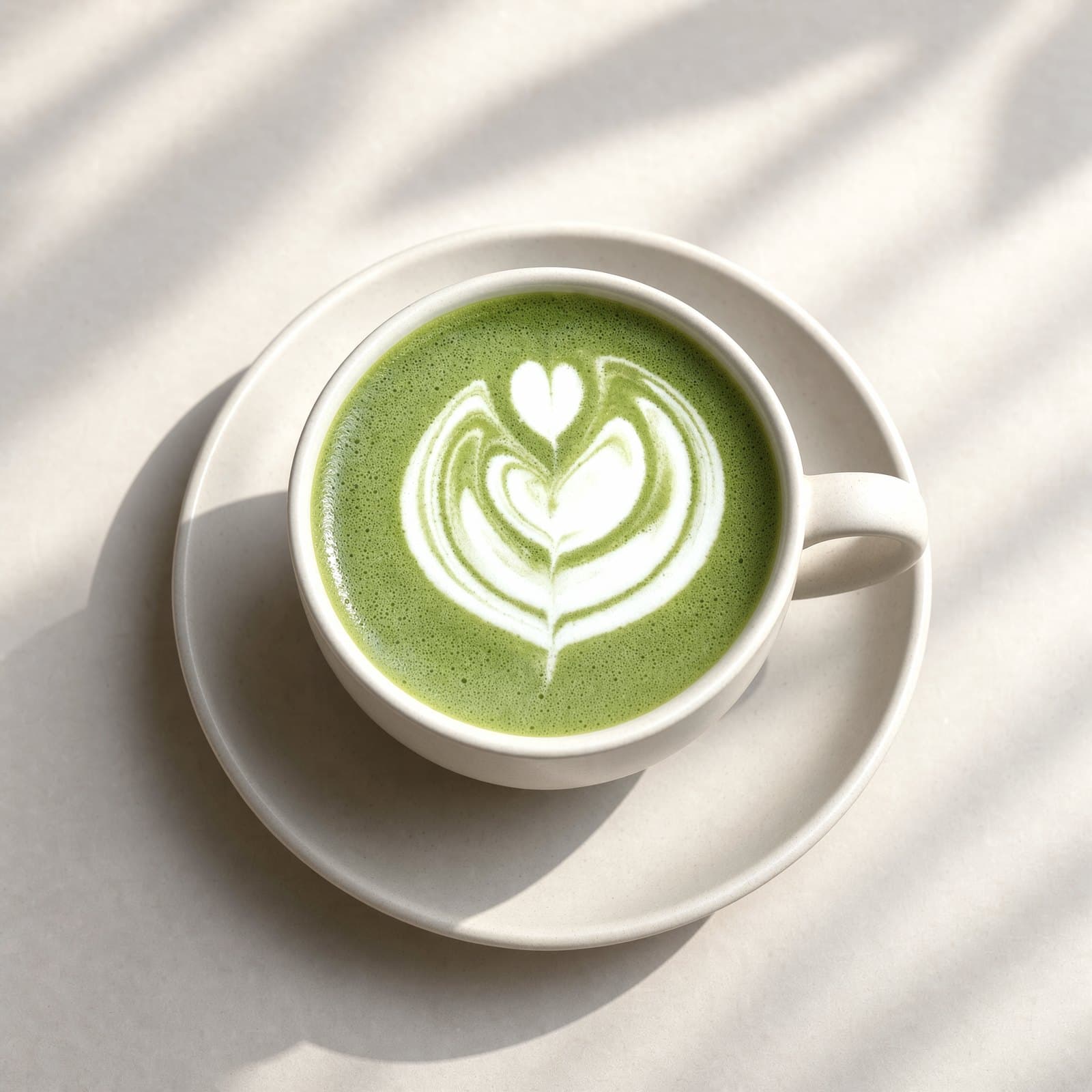 A hot matcha latte from above